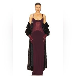 HELSA Sheer Knit Curve Maxi Dress in Merlot